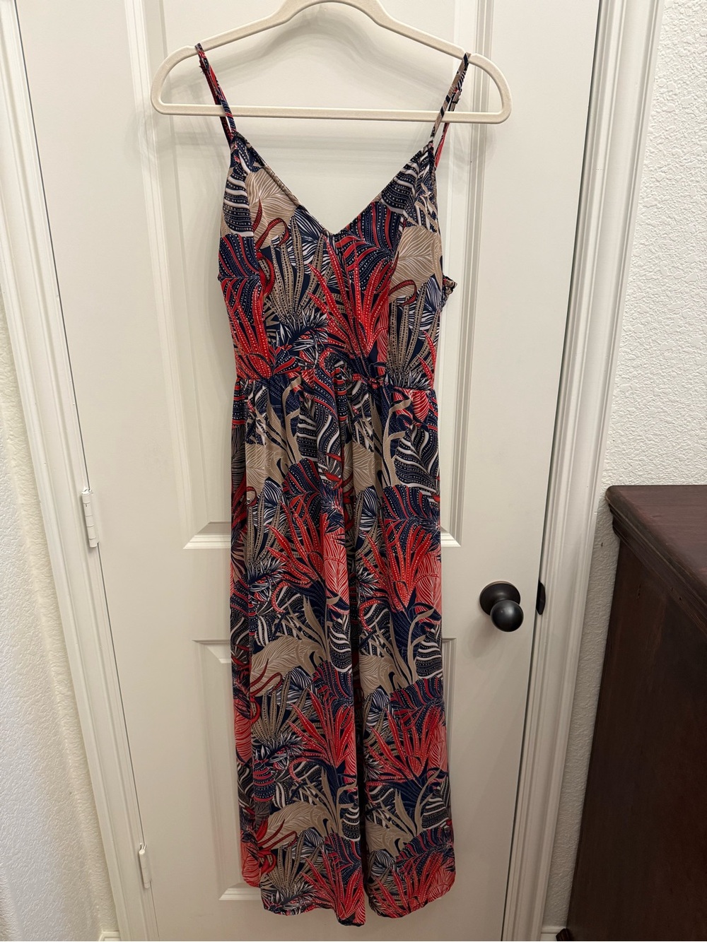 Japna Maxi Dress Womens Tropical Flowy Beachy Island Sz L Red Blue Tan